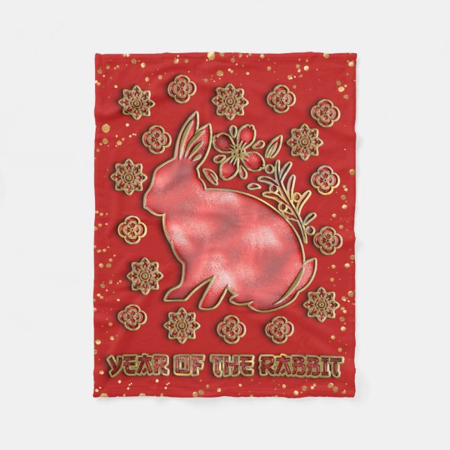 Couverture Polaire Red Gold 2023 Rabbit Lunaire Chinois Nouvel An (Devant)