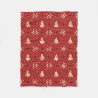 Couverture Polaire Red Gold Christmas Tree Snowflake Diamond Pattern