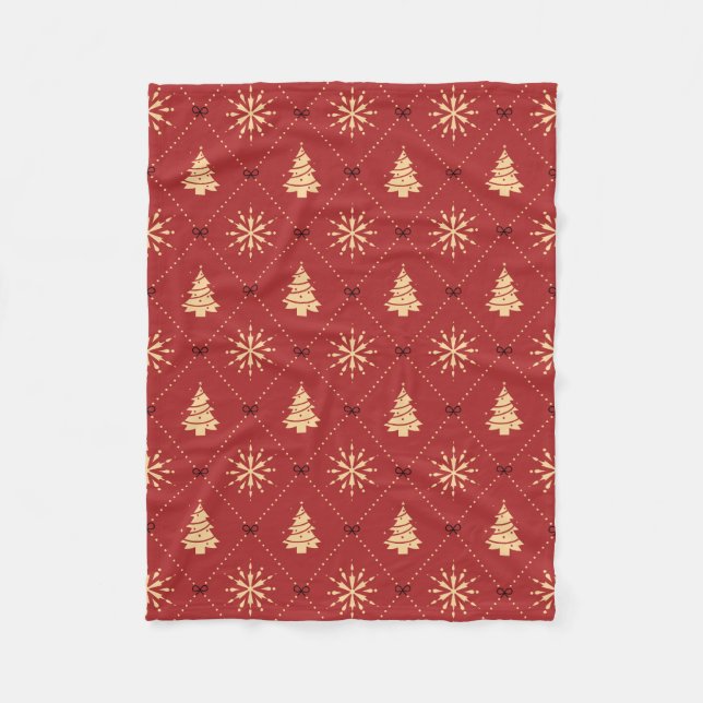 Couverture Polaire Red Gold Christmas Tree Snowflake Diamond Pattern (Devant)