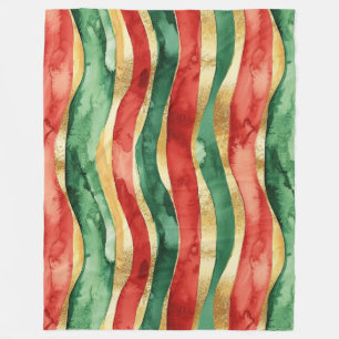 Couverture Polaire Red Gold Green Stripes Noël