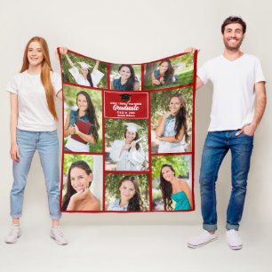 Couverture Polaire Red Graduate Photo Collage Custom 2025 Graduation