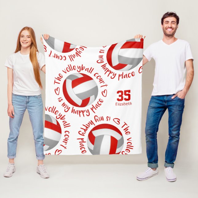 Couverture Polaire red gray volleyball court happy place typography (En situation)