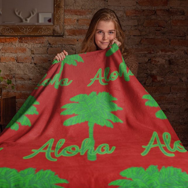 Couverture Polaire Red Green Palm Aloha Tropical Holiday (Pretend you're in Hawaii this Christmas!)