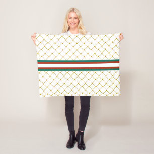 Couverture Polaire Red Green Stripe Gold Crown Motif Royal