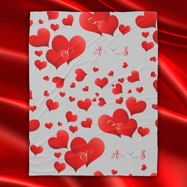 Couverture Polaire Red Hearts Infinity Initiales Monogramme sur gris  (Créateur téléchargé)