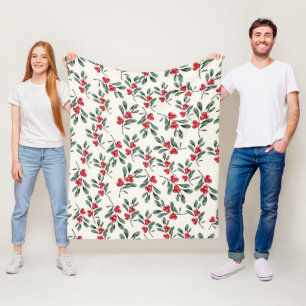 Couverture Polaire Red Holly Berries feuilles de la feuille verte
