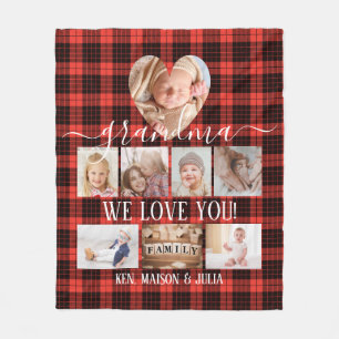 Couverture Polaire Red Plaid 8 photo Collage cadeau personnalisé
