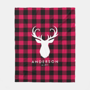Couverture Polaire Red Plaid Motif et Deer Christmas