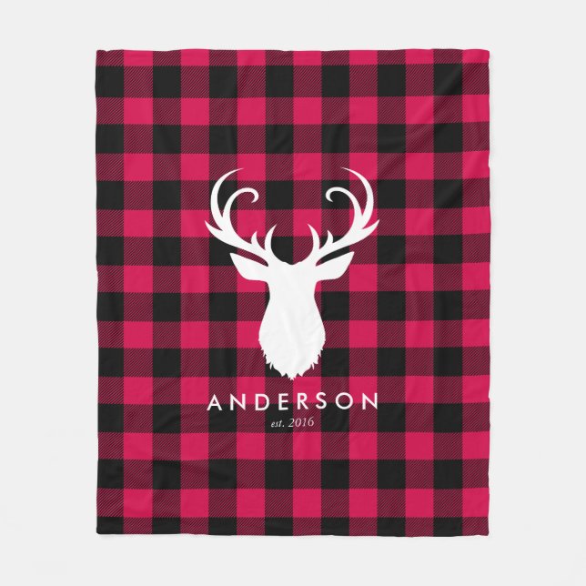 Couverture Polaire Red Plaid Motif et Deer Christmas (Devant)