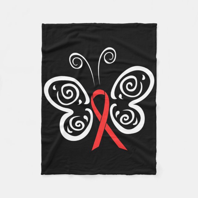 Couverture Polaire Red Ribbon Butterfly Blood Cancer Hiv Aids Awarene (Devant)