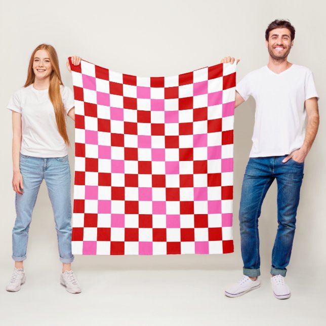 Couverture Polaire Red White Pink Checkered Pattern Design  (En situation)