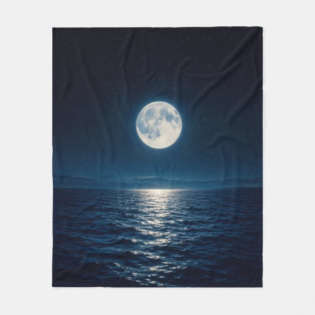 Couverture Polaire Reflet de l'eau au clair de lune sous la pleine lu (Devant)