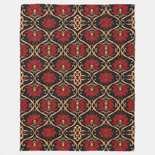 Couverture Polaire Regal Red Lotus & Golden Filigree Pattern (Devant)