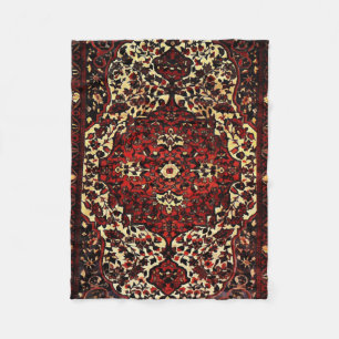 Couverture Polaire Regard de tapis de Perse dans rouge foncé et crè