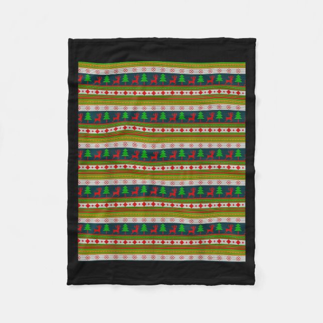 Couverture Polaire Reindeer And Christmas Tree Knit Pattern  (Devant)