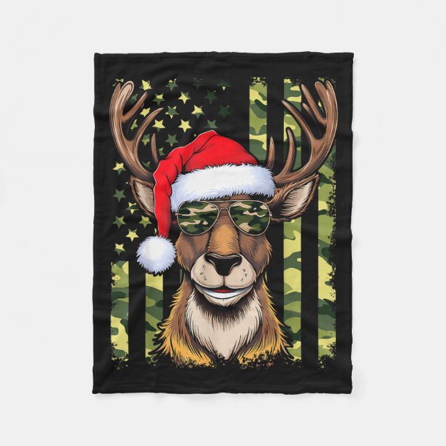 Couverture Polaire Reindeer Camo American Flag Christmas Pajama X-mas (Devant)