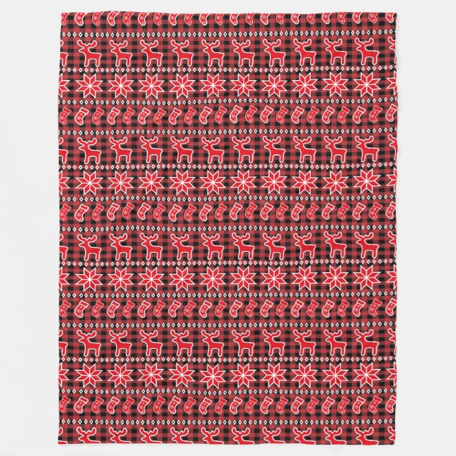 Couverture Polaire Reindeer Stocker Fair Isle Motif de Noël (Devant)