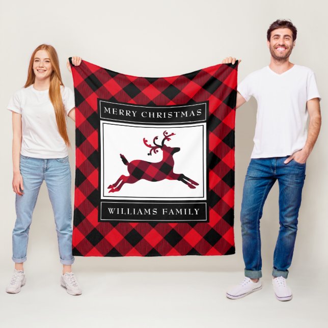 Couverture Polaire Reinder de Noël Buffalo rouge Plaid Nom personnali (En situation)