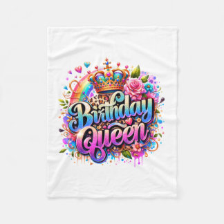 Couverture Polaire Reine d'anniversaire arc-en-ciel floral