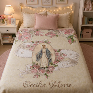 Couverture Polaire Reine du Ciel Vierge Marie Roses Roses