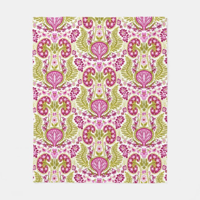 Couverture Polaire Reins Damask rose et vert (Devant)