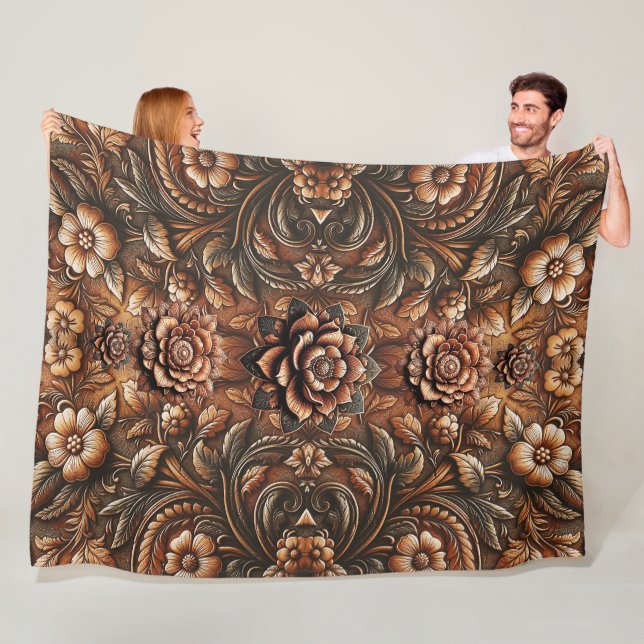Couverture Polaire Relief Cuir Faux Fleurs Style Vintage (En situation)