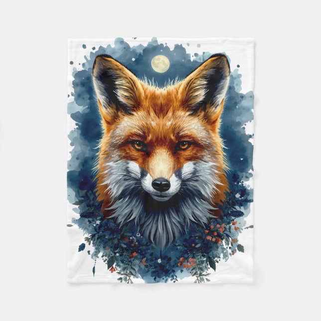 Couverture Polaire Renard Aesthetic Lune Forestière Aquarelle (Devant)