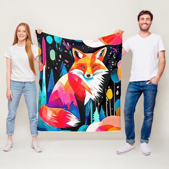Couverture Polaire Renard coloré Art Abstrait (En situation)
