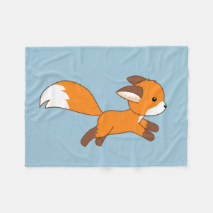 Couverture Polaire Renard courant mignon sur fond bleu