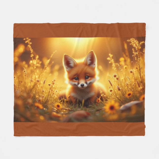 Couverture Polaire Renard dans les fleurs au lever du soleil (Devant (Horizontal))