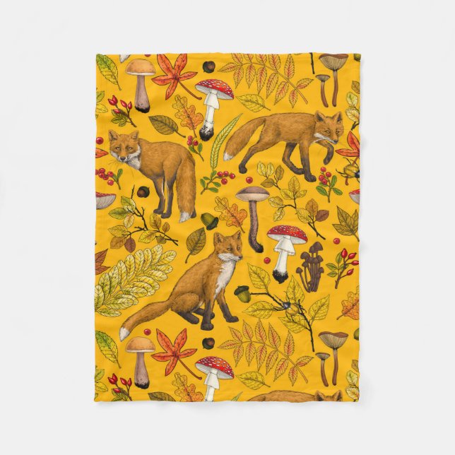 Couverture Polaire Renard d'automne sur orange (Devant)