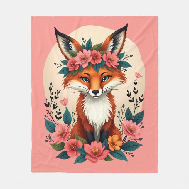Couverture Polaire Renard de Boho Whimsical avec forêt de Couronne Fl (Devant)