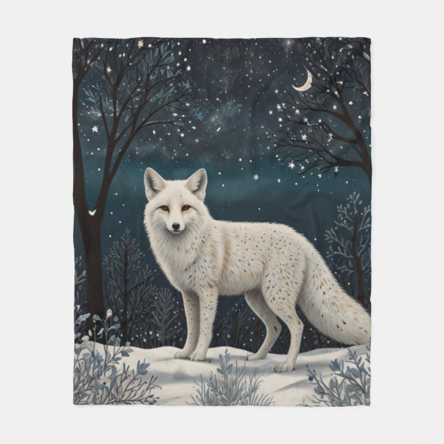 Couverture Polaire Renard d'hiver blanc rétro élégant (Devant)