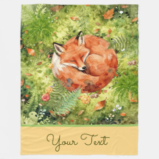 Couverture Polaire Renard endormi fantaisiste | Illustration de forêt