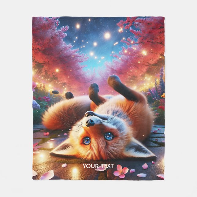 Couverture Polaire Renard mignon Imaginaire Laying Sakura (Devant)
