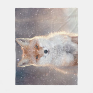 Couverture Polaire Renard rouge, forêt d'hiver, illustration pittores