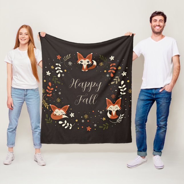 Couverture Polaire Renards d'automne avec texte personnalisable  (En situation)