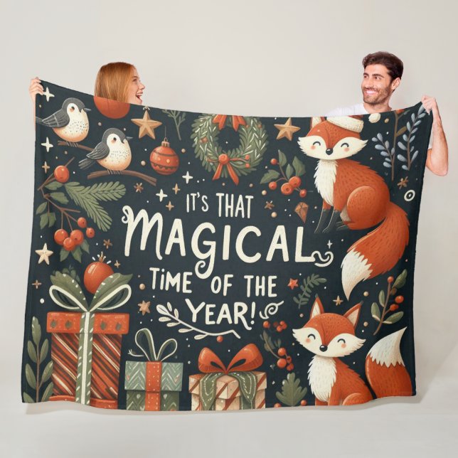 Couverture Polaire Renards de Noël mignons et boîtes de cadeaux (En situation)