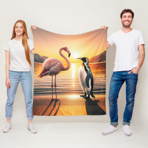 Couverture Polaire Rencontre avec le coucher de soleil de Flamant ros