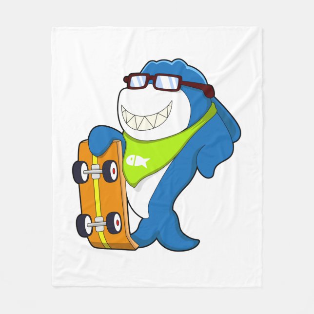 Couverture Polaire Requin comme patineur avec skateboard (Devant)