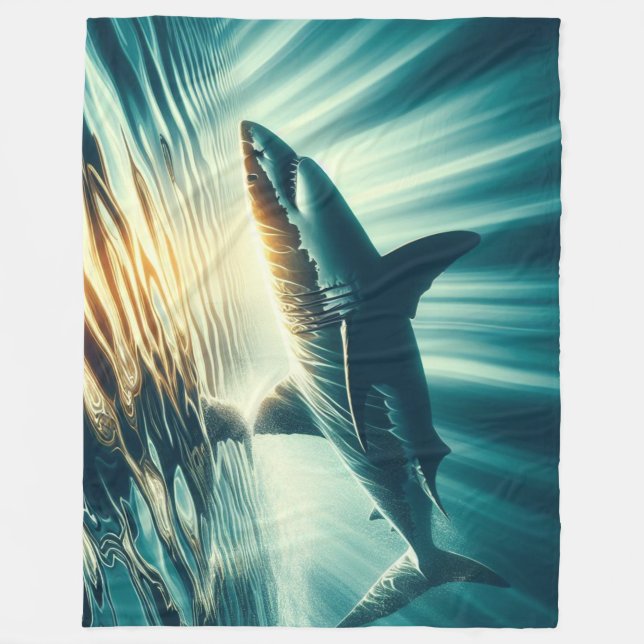 Couverture Polaire Requin dans la mer bleue profonde & soleil (Devant)