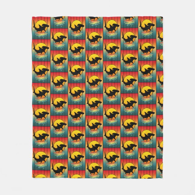 Couverture Polaire Requin Marteau Coucher de Soleil Vintage  (Devant)
