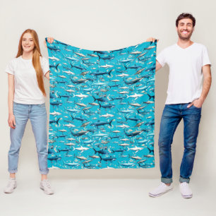 Couverture Polaire Requins et vie marine en bleu marine
