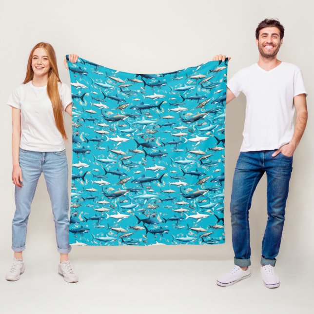 Couverture Polaire Requins et vie marine en bleu marine (En situation)