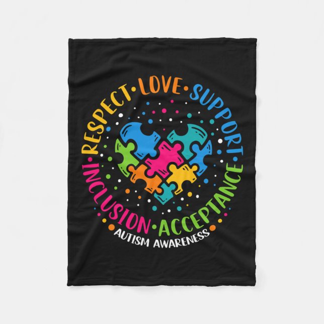 Couverture Polaire Respect Amour Support Inclusion Coeur Puzzle Autis (Devant)