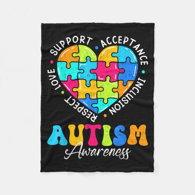 Couverture Polaire Respect Love Support Inclusion Autism Awareness (Devant)