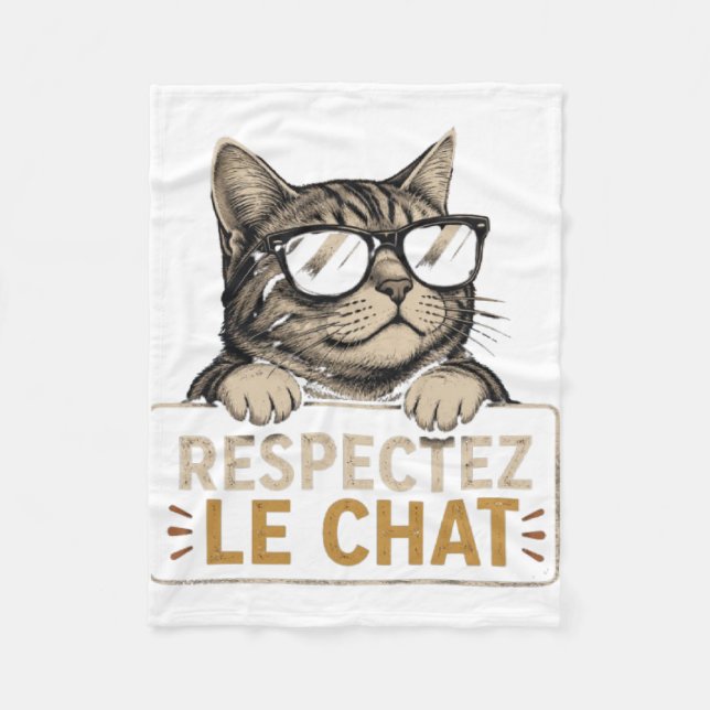 Couverture Polaire Respectez le chat – Illustration de chat à lunette (Devant)
