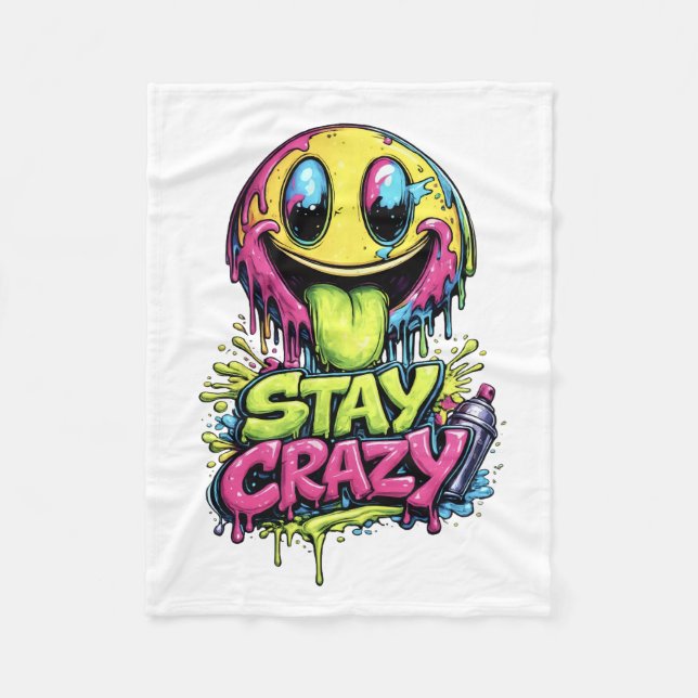 Couverture Polaire Restez Fou Graffiti Smiley Plaid (Devant)