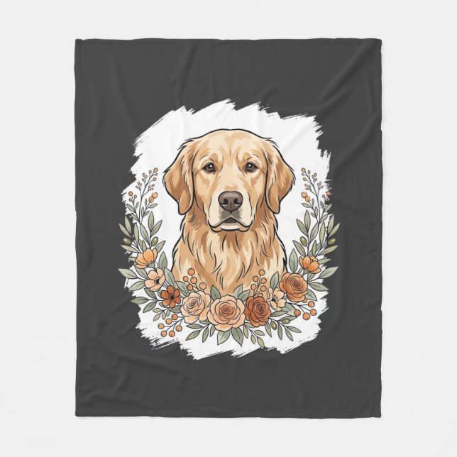 Couverture Polaire Retriever Golden Floral Sublimation (Devant)