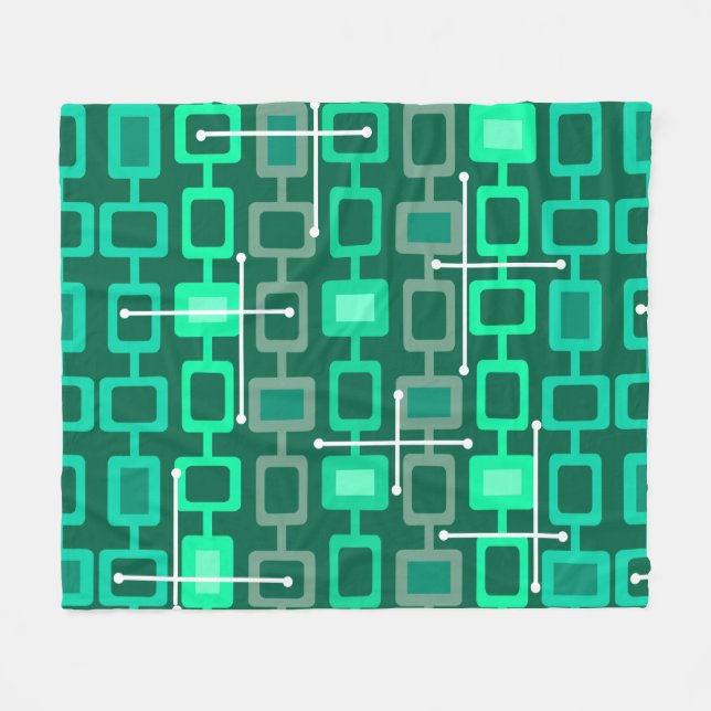 Couverture Polaire Retro 1950 Motif géométrique Turquoise (Devant (Horizontal))